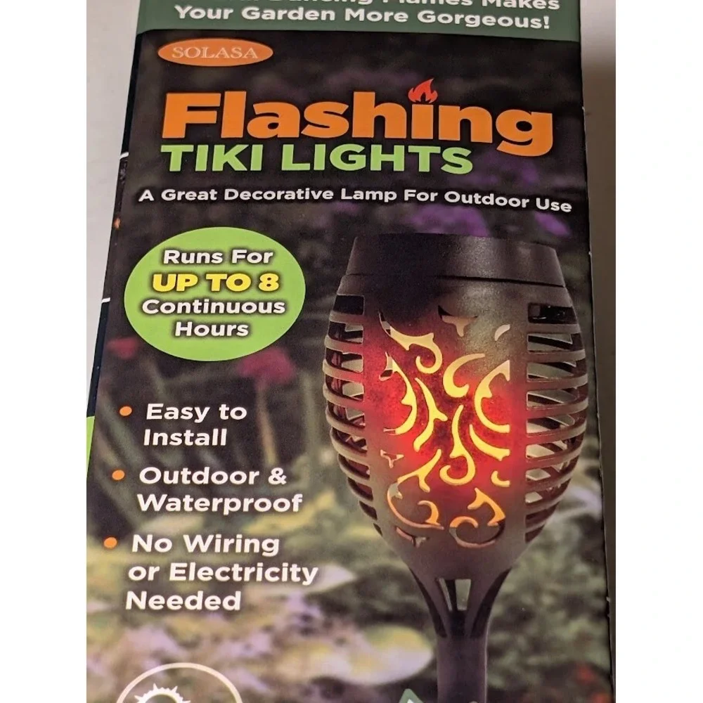 Solasa Flashing Tiki Lights Solar LED Outdoor Waterproof Distressed Box - Picture 2 of 4